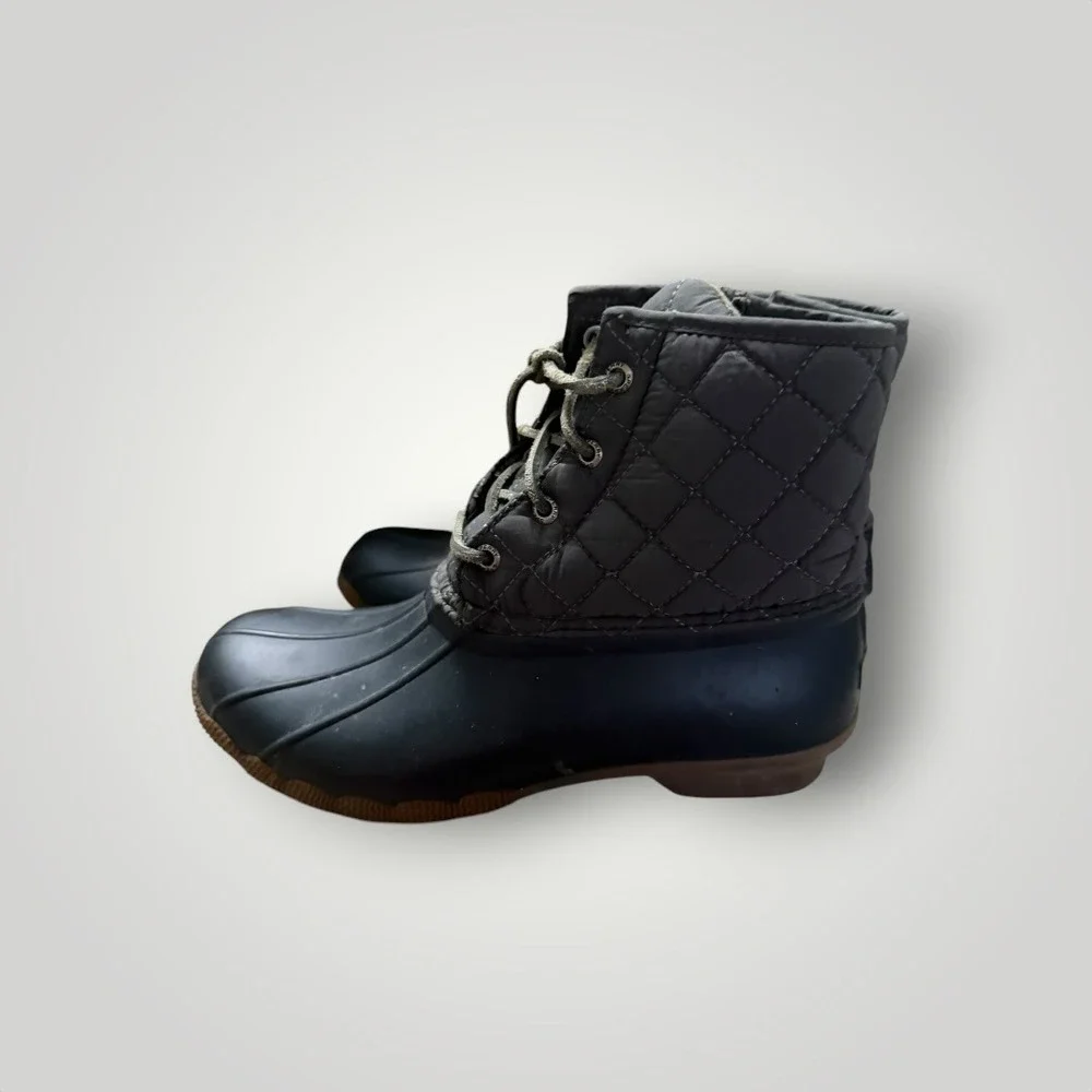 Sperry Saltwater Quilted Duck Rain Boots Women 8 Black Waterproof Preppy Coastal